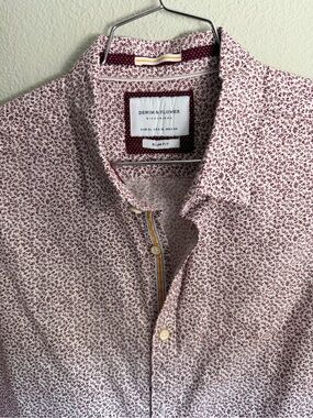 Denim & Flower Men's Slim Fit White Shirt with Burgundy Micro Floral Print
